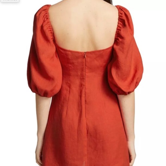 RUMER NWT Freya Cut Out Mini Dress Linen Puffed Sleeves Tuscany Red M - Picture 3 of 11